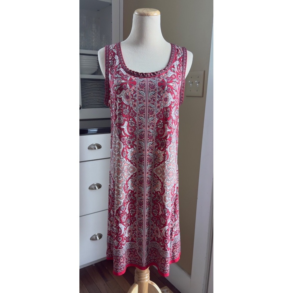 MAX‎ STUDIO Women's Red Paisley Print Sleeveless Dress Size L